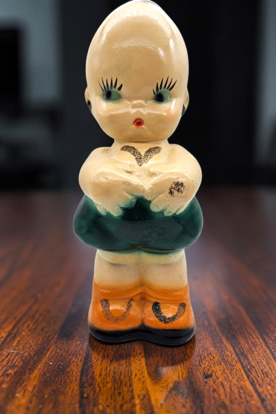 Vintage Chalkware Carnival Kewpie with Wings Glitter Near Mint 12" Dated 1950